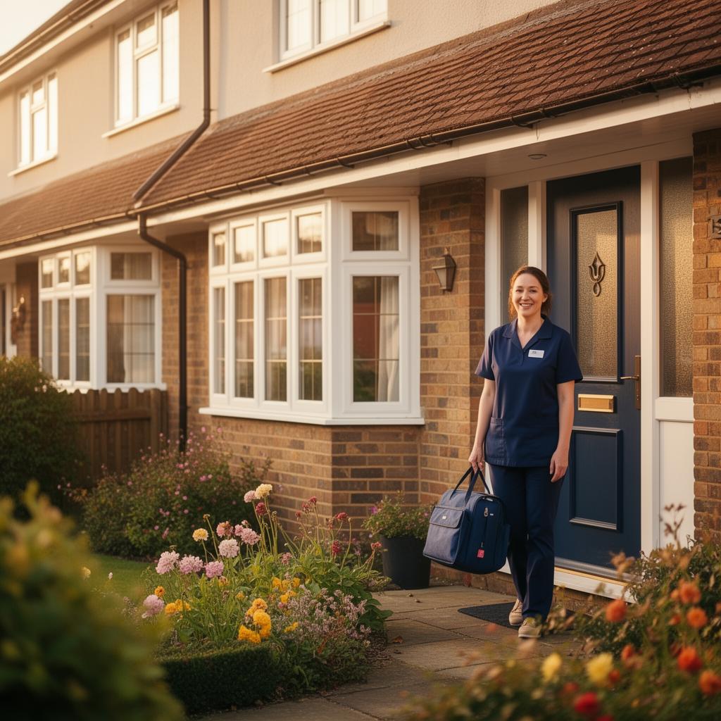 Bridgecare Solutions carer arriving at client home in Hertfordshire for a scheduled care visit