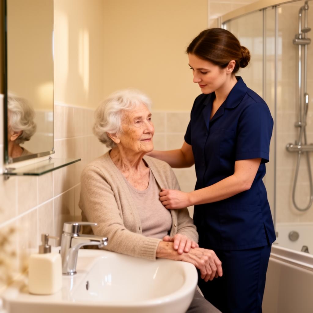Bridgecare Solutions carer providing personal care support to elderly woman at home in Hertfordshire